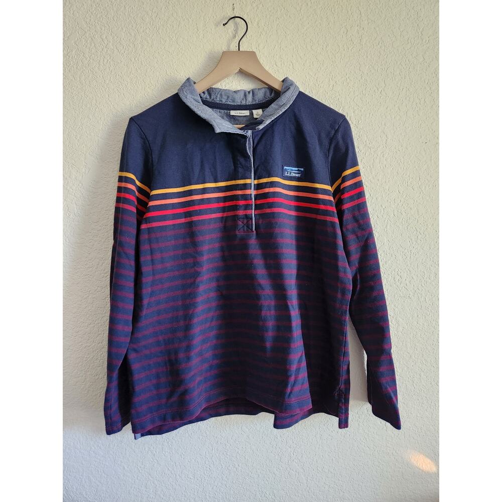 Vintage L.L Bean Men's Collared Rugby Stripped Pullover Shirt-Lg Petite
